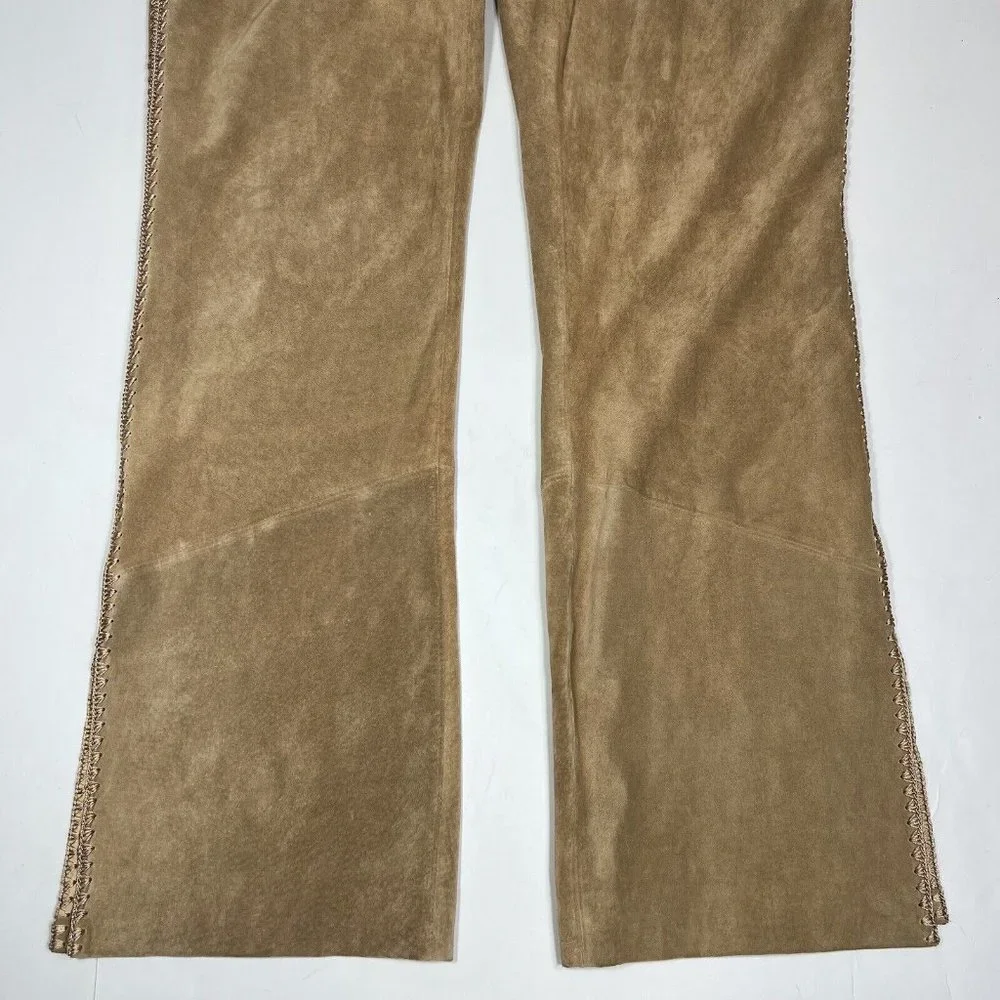 Betty Barclay Leather Suede Pant Trousers Womens US 10 Camel Tan Crochet Sides - Picture 6 of 12